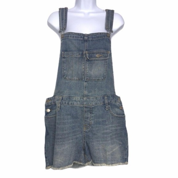 Denim Overall Shorts - Picture 1 of 6